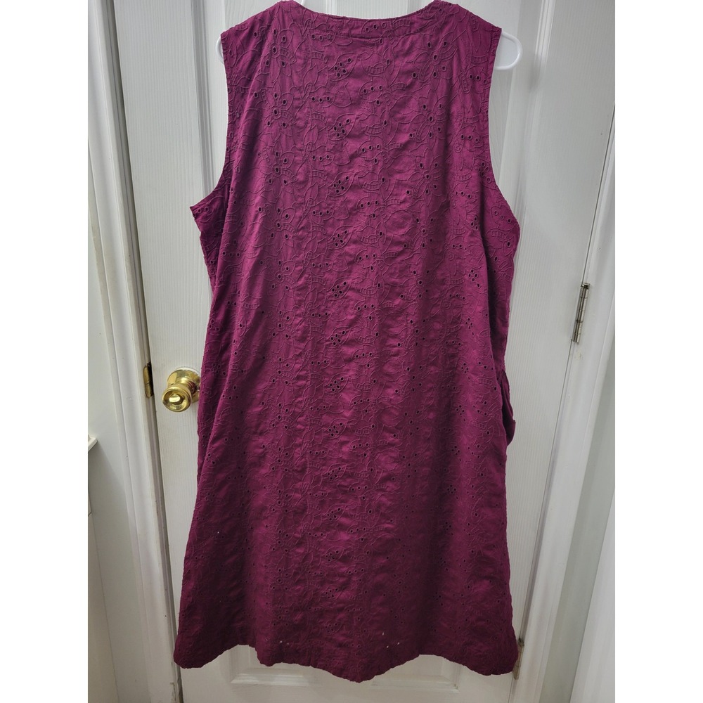 Liz Claiborne Wild Cherry Eyelet Cotton Button Front Midi Dress Pockets XL - Picture 2 of 12